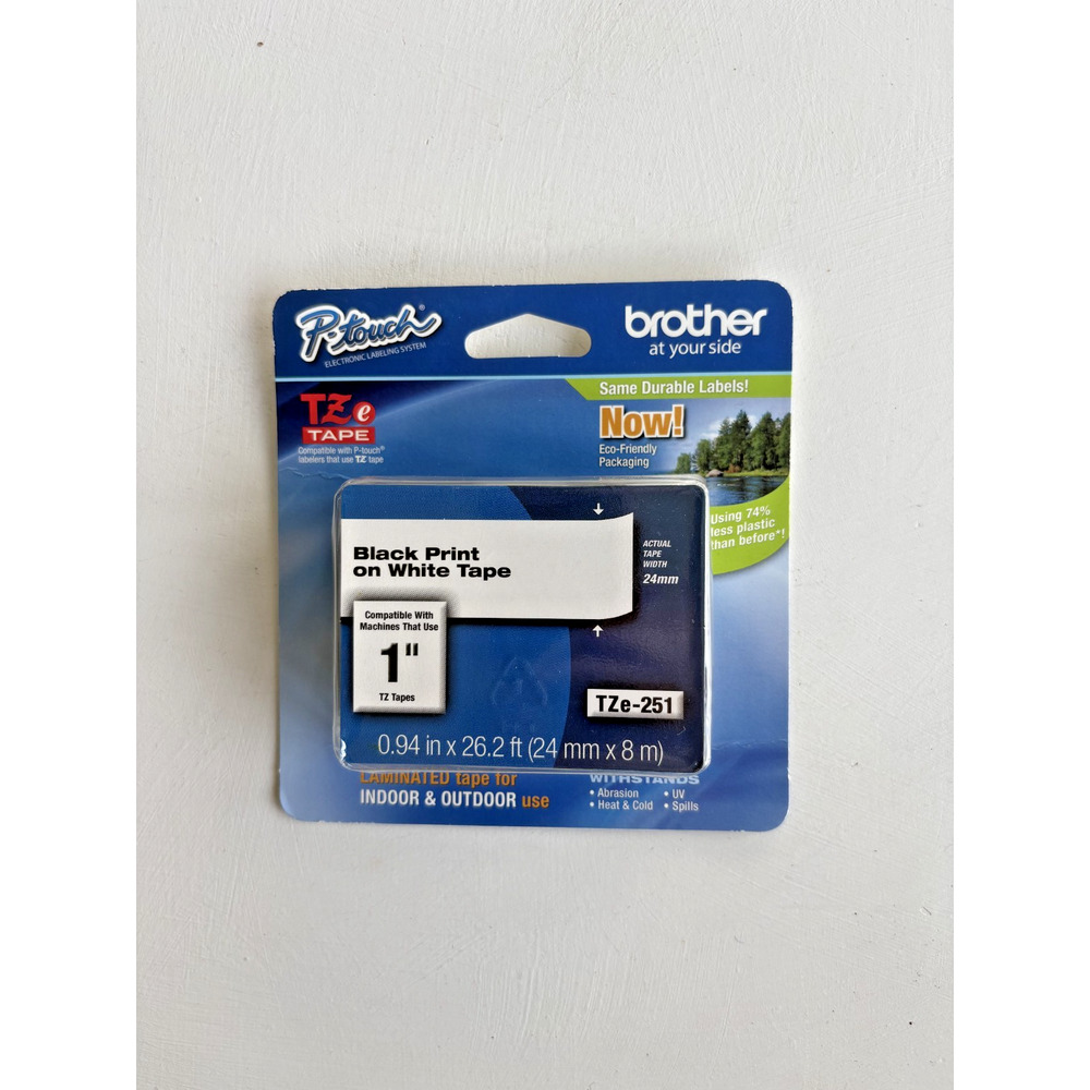 Brother TZe-251 Black on White Label Tape 1" 24mm P-touch OEM NIB
